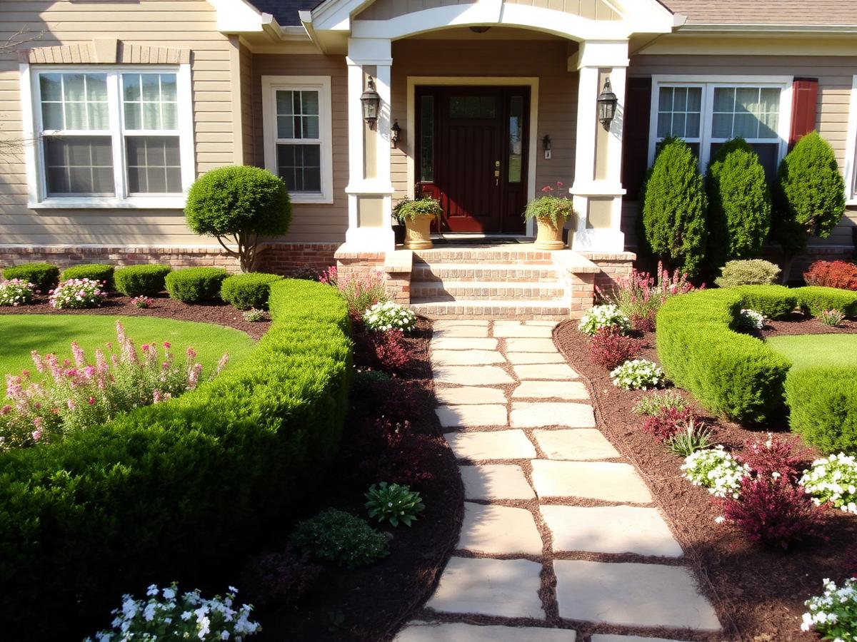 Front yard walkway and plantings