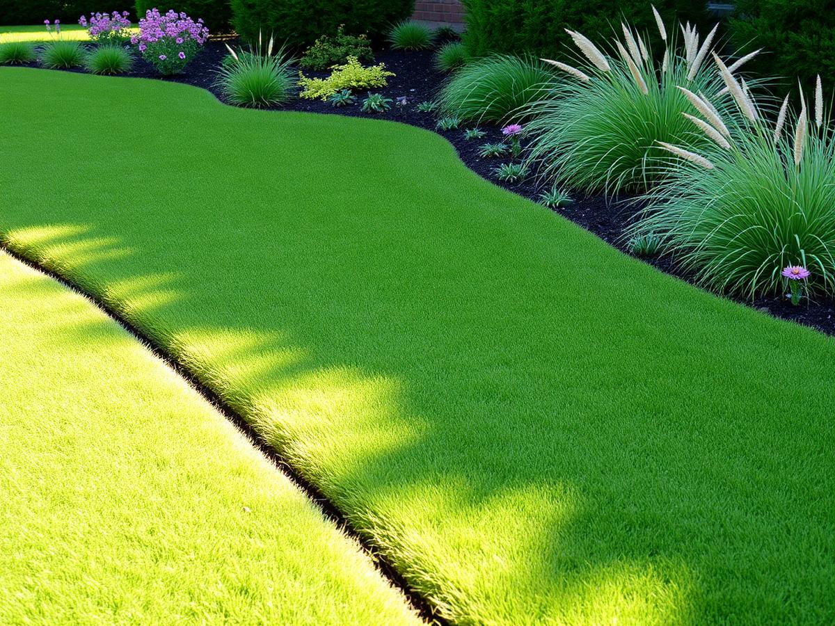 Manicured lawn with garden beds