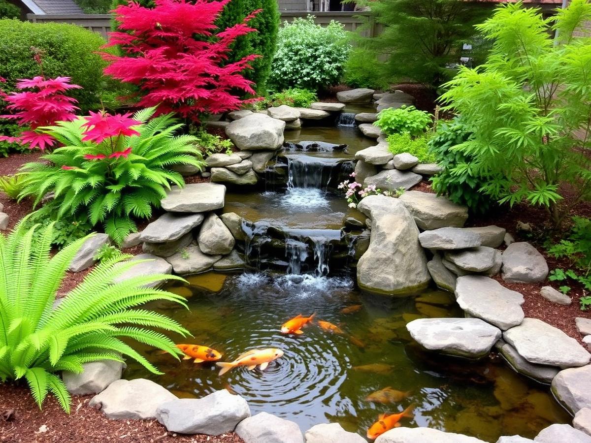 Backyard water feature with koi